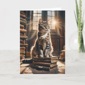 Tabby Cat On Old Books Karte (Vorderseite)