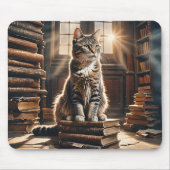 Tabby Cat on Old Library Books Mousepad (Vorne)