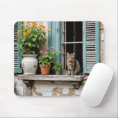 Tabby Cat On Old Window Ledge Mousepad (Mit Mouse)