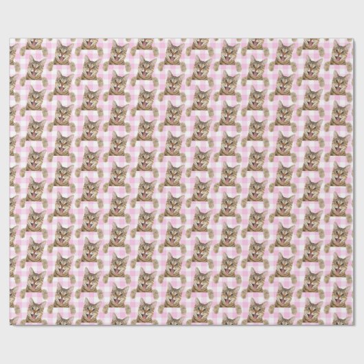 Tabby Cat On Pink Gingham Geschenkpapier (Flach)