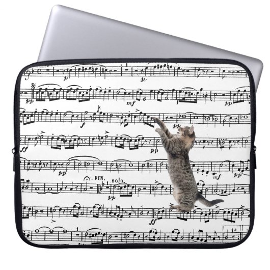 Tabby Cat On Sheet Music Laptopschutzhülle (Vorderseite)