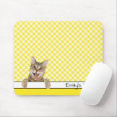 Tabby Cat on Yellow Gingham Mousepad (Mit Mouse)
