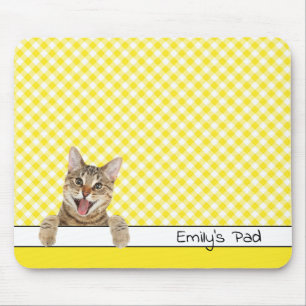 Tabby Cat on Yellow Gingham Mousepad