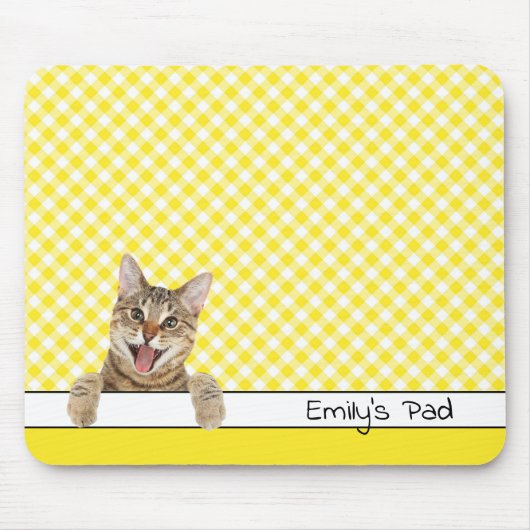 Tabby Cat on Yellow Gingham Mousepad (Vorne)