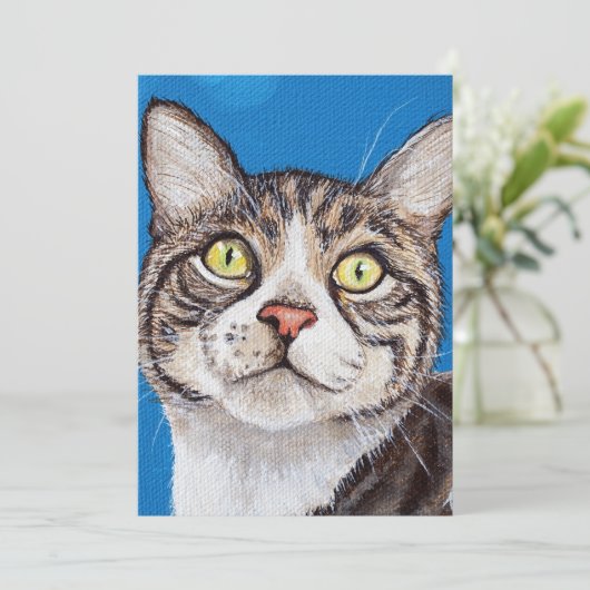 Tabby Cat Painting Flat Card (Stehend Vorderseite)