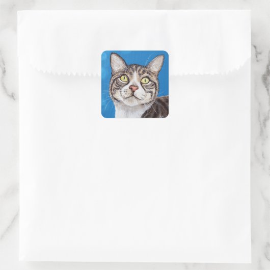 Tabby Cat Painting Quadratischer Aufkleber (Tasche)