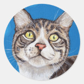 Tabby Cat Painting Runder Aufkleber (Vorderseite)