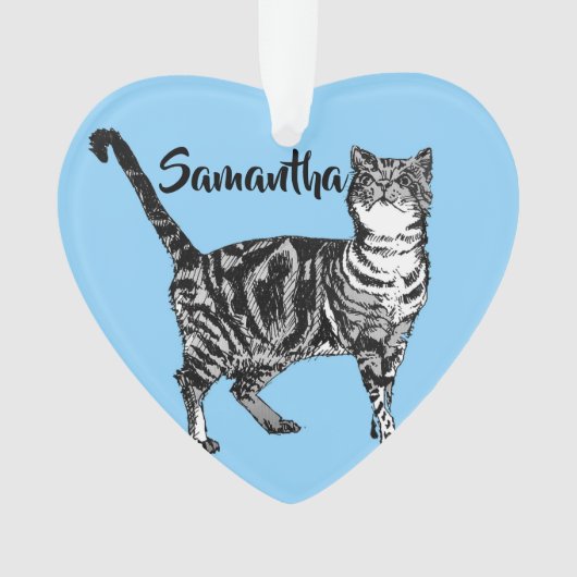 Tabby Cat Pastel Blue Frohe Weihnachtsdekoration Ornament (Vorderseite)