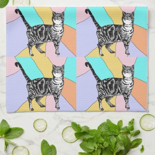 Tabby Cat Pastellfarben Teetuch Geschirrtuch (Gefaltet)