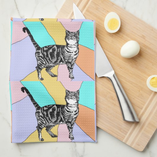 Tabby Cat Pastellfarben Teetuch Geschirrtuch (Viertel Falte)