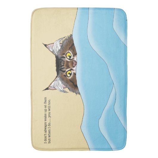 Tabby Cat Peeking Blue Funny Badematte (Vorderseite Vertikal)