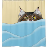 Tabby Cat Peeking Blue Funny Duschvorhang (Vorderseite)
