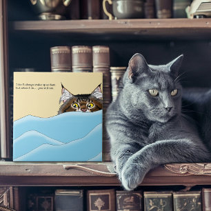 Tabby Cat Peeking Blue Funny Fliese
