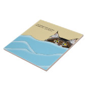 Tabby Cat Peeking Blue Funny Fliese (Seite)