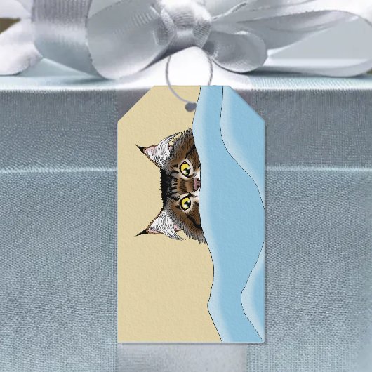Tabby Cat Peeking Blue Funny Geschenkanhänger