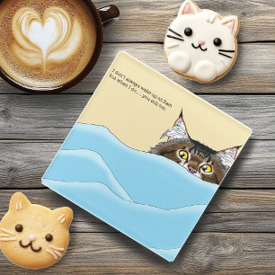 Tabby Cat Peeking Blue Funny Glasuntersetzer
