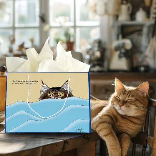 Tabby Cat Peeking Blue Funny Große Geschenktüte