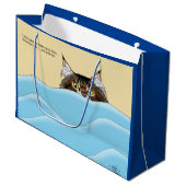 Tabby Cat Peeking Blue Funny Große Geschenktüte (Vorderseite Schrägansicht)