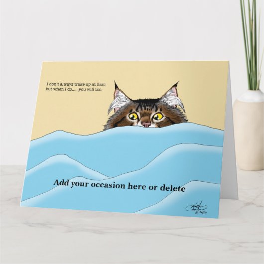 Tabby Cat Peeking Blue Funny Karte (Vorderseite)