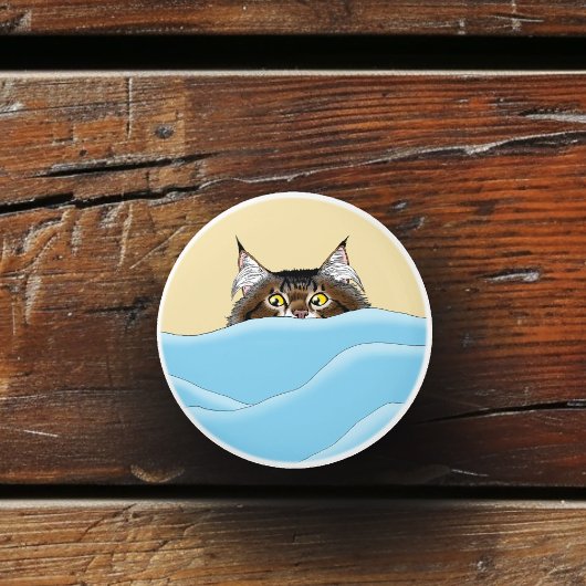 Tabby Cat Peeking Blue Funny Keramikknauf