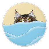 Tabby Cat Peeking Blue Funny Keramikknauf (Vorderseite)