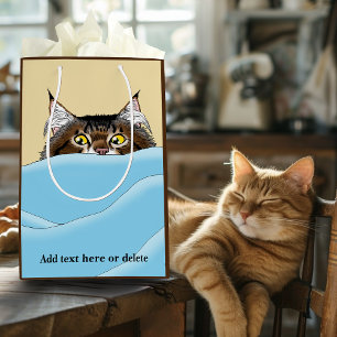 Tabby Cat Peeking Blue Funny Mittlere Geschenktüte