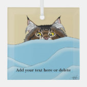 Tabby Cat Peeking Blue Funny Ornament Aus Glas (Vorderseite)
