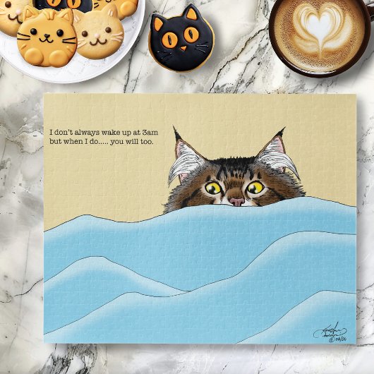 Tabby Cat Peeking Blue Funny Puzzle