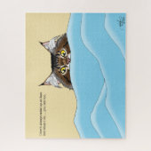 Tabby Cat Peeking Blue Funny Puzzle (Vertikal)