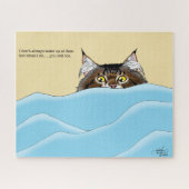 Tabby Cat Peeking Blue Funny Puzzle (Horizontal)