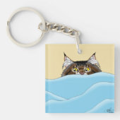 Tabby Cat Peeking Blue Funny Schlüsselanhänger (Vorderseite)