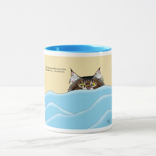 Tabby Cat Peeking Blue Funny Tasse (Zentrum)