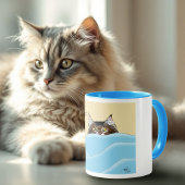 Tabby Cat Peeking Blue Funny Tasse