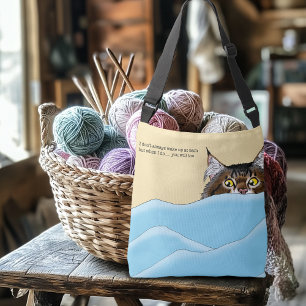 Tabby Cat Peeking Blue Funny Tragetaschen Mit Langen Trägern