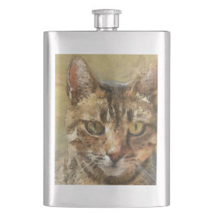 Tabby Cat Pencil Sketch Flachmann
