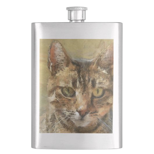Tabby Cat Pencil Sketch Flachmann (Vorderseite)