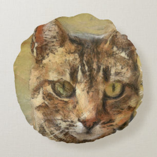 Tabby Cat Pencil Sketch Rundes Kissen