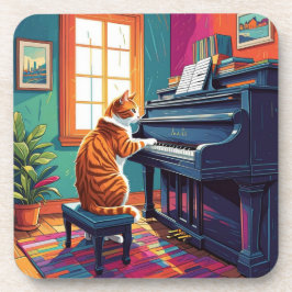 Tabby Cat Piano Getränkeuntersetzer
