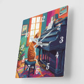 Tabby Cat Piano Quadratische Wanduhr (Winkel)