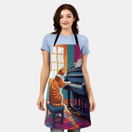 Tabby Cat Piano Schürze (Getragen)