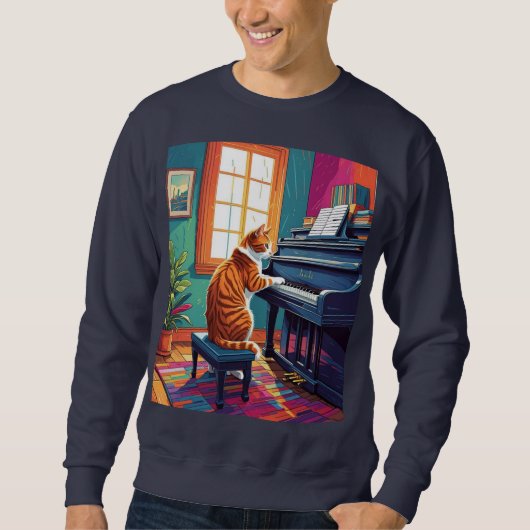 Tabby Cat Piano Sweatshirt (Vorderseite)