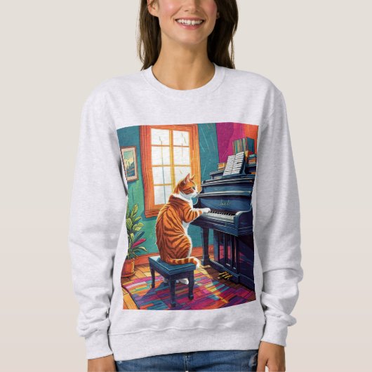 Tabby Cat Piano Sweatshirt (Vorderseite)