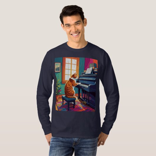 Tabby Cat Piano T-Shirt (Vorne ganz)