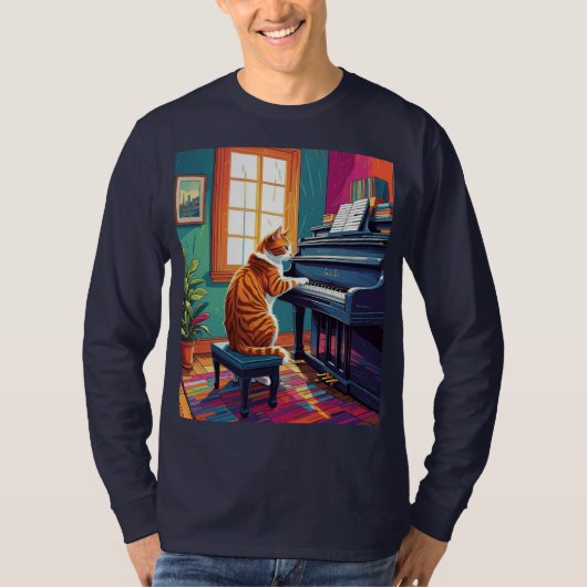 Tabby Cat Piano T-Shirt (Vorderseite)