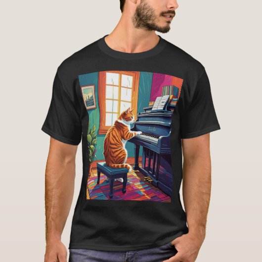 Tabby Cat Piano T-Shirt (Vorderseite)