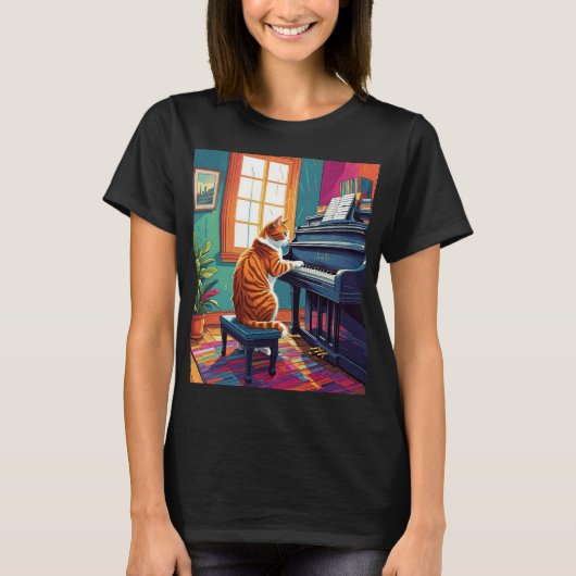 Tabby Cat Piano T-Shirt (Vorderseite)