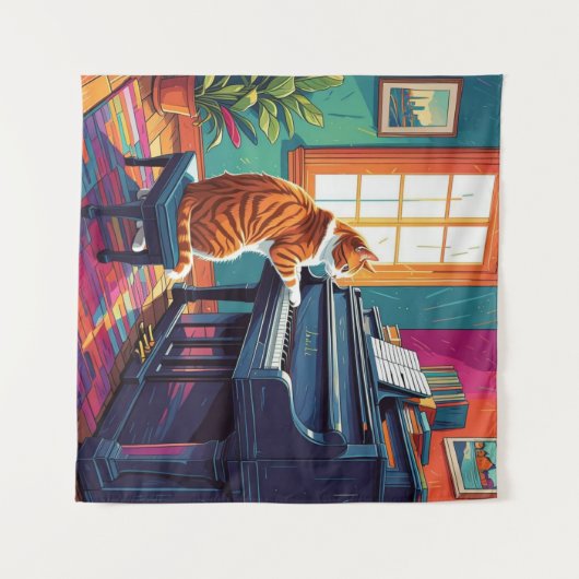 Tabby Cat Piano Wandteppich (Vorderseite (Horizontal))