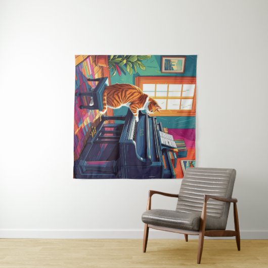 Tabby Cat Piano Wandteppich (Beispiel (Horizontal))