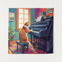 Tabby Cat Piano Wandteppich