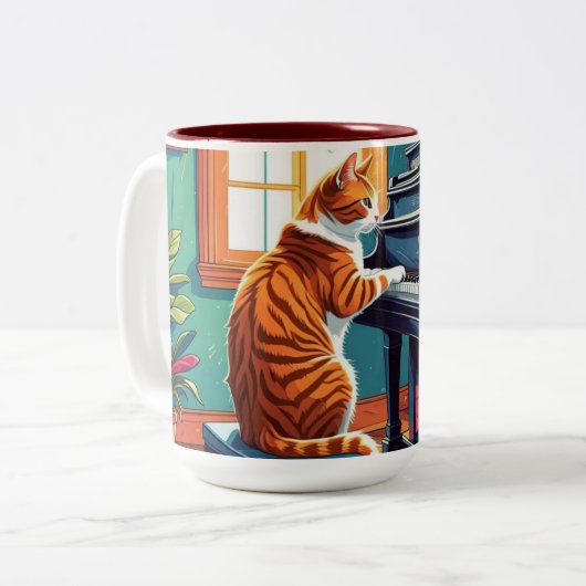 Tabby Cat Piano Zweifarbige Tasse (Vorderseite Links)